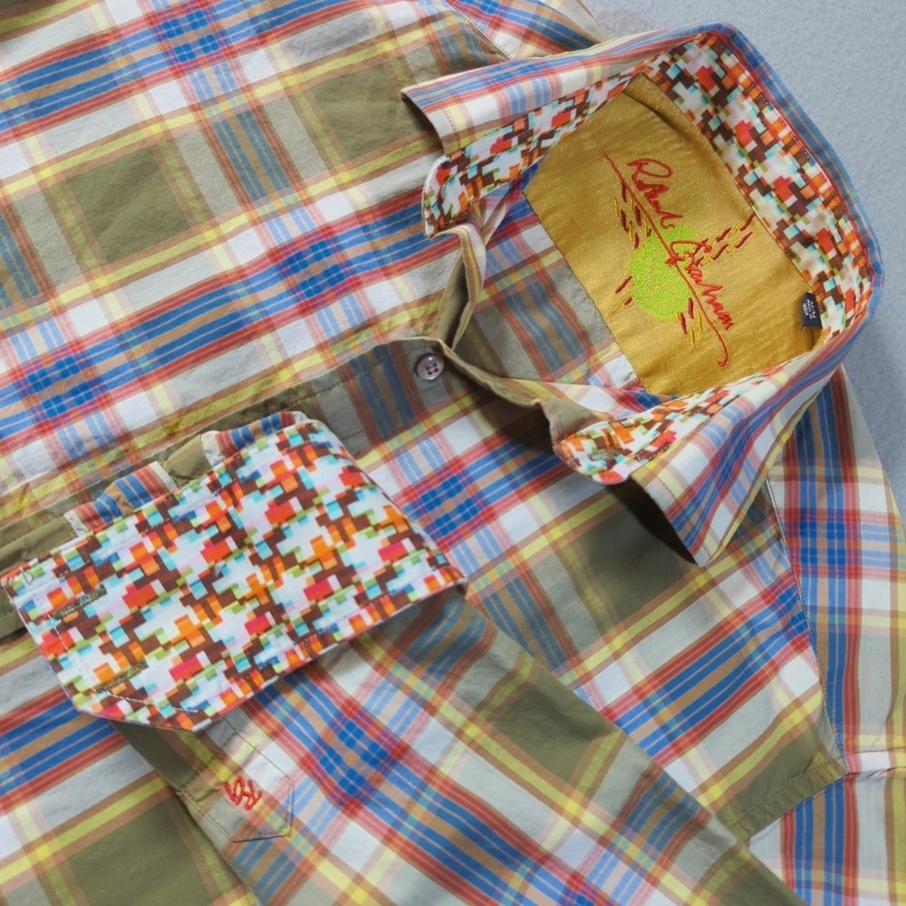 Robert Graham Plaid Long Sleeve Shirt Mens Medium 8 Bit Flip Cuff Button Up